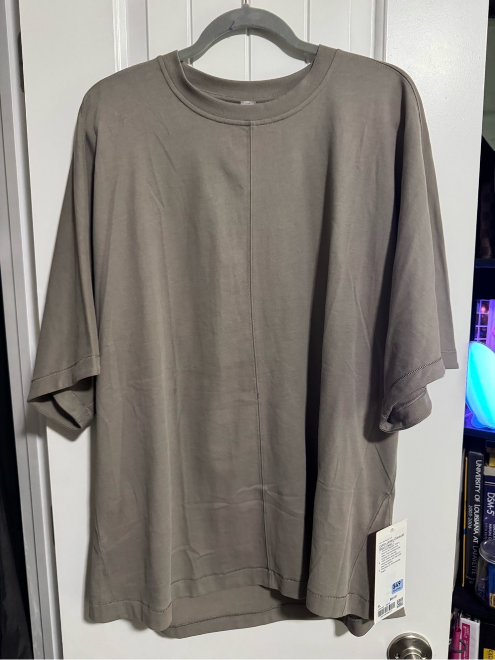 Women cotton jersey Oversized stitch detail tshirt warm ash grey sz XL